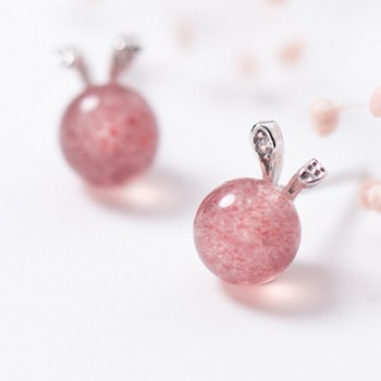 100% 925 Real Sterling Silver 2018 Women Fashion Cute Pink Strawberry Crystal Cat Elk Rabbit Stud Earrings For Women Gifts
