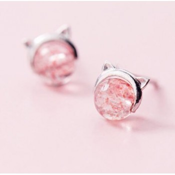 100% 925 Real Sterling Silver 2018 Women Fashion Cute Pink Strawberry Crystal Cat Elk Rabbit Stud Earrings For Women Gifts