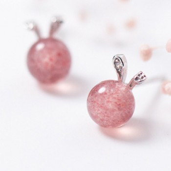 100% 925 Real Sterling Silver 2018 Women Fashion Cute Pink Strawberry Crystal Cat Elk Rabbit Stud Earrings For Women Gifts