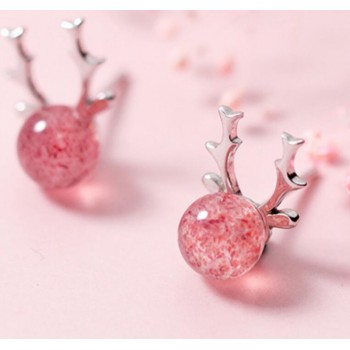 100% 925 Real Sterling Silver 2018 Women Fashion Cute Pink Strawberry Crystal Cat Elk Rabbit Stud Earrings For Women Gifts