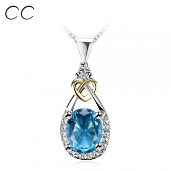 925 Sterling silver Jewelry Water Drop Necklace amp; Pendant Blue Stone CZ Engagement Wedding Necklace for Party Accessories CCN101