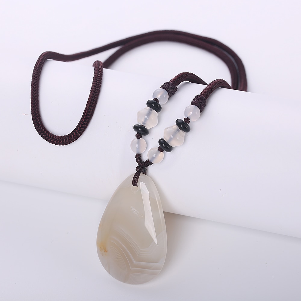 Original Natural Agate Necklace Water Drop Pendant Long Chain Bohemia Necklace Pendant Reiki Onyx Charms Lucky Fine Jewelry Gift