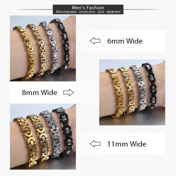 Davieslee Byzantine Chain Bracelet for Men Gold Silver Black Stainless Steel Mens Bracelets Wholesale Jewelry 6/8/11mm LKBM31