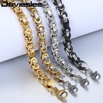Davieslee Byzantine Chain Bracelet for Men Gold Silver Black Stainless Steel Mens Bracelets Wholesale Jewelry 6/8/11mm LKBM31