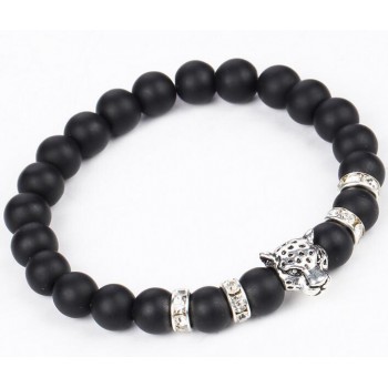 Hot Sale Natural Matte Black Volcano Lava Stone Bracelet Leopard Lion Head Zircon Bracelets for Men