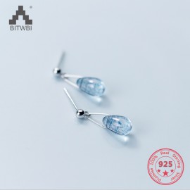 925 Sterling Silver Earrings Jewelry Water Drop Shape Blue Opal Natural Stone Earrings for Women