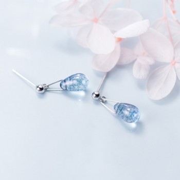 925 Sterling Silver Earrings Jewelry Water Drop Shape Blue Opal Natural Stone Earrings for Women