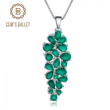 GEMS BALLET 8.22Ct Natural Green Agate Onyx Gemstone Pendant Necklace 925 Sterling Silver Fine Jewelry For Women Wedding