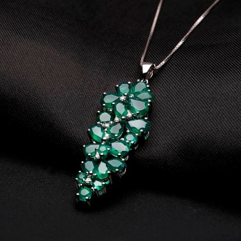 GEMS BALLET 8.22Ct Natural Green Agate Onyx Gemstone Pendant Necklace 925 Sterling Silver Fine Jewelry For Women Wedding