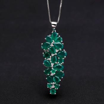 GEMS BALLET 8.22Ct Natural Green Agate Onyx Gemstone Pendant Necklace 925 Sterling Silver Fine Jewelry For Women Wedding
