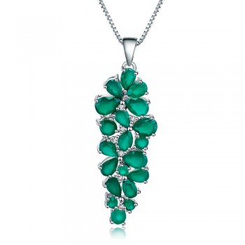 GEMS BALLET 8.22Ct Natural Green Agate Onyx Gemstone Pendant Necklace 925 Sterling Silver Fine Jewelry For Women Wedding