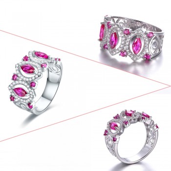 J.C New Fashion Ruby Spinel amp; Emerald White Topaz Solid 925 Sterling Silver Ring Size 6 7 8 9 Women/Men Wedding Fine Jewelry