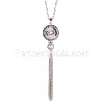 2018 NEW fashion Classic Choker Tassel Long Necklace Sliver Plated Pendant Necklaces for women Lady fit 18mm Snap Button Jewelry