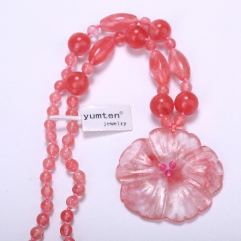 5*5cm Natural Rose Quartz New Jade Flowers And Leaves Peridot Jade Clasp Handmade Knitted Necklace Women Jewelry 48cm Bead Chain