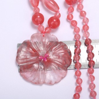5*5cm Natural Rose Quartz New Jade Flowers And Leaves Peridot Jade Clasp Handmade Knitted Necklace Women Jewelry 48cm Bead Chain