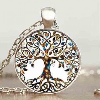 Living life Tree Cabochon Mens charm Fashion Necklace chakra Pendant Choker steampunk Jewelry Gift women glass chain antique