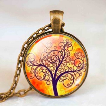 Living life Tree Cabochon Mens charm Fashion Necklace chakra Pendant Choker steampunk Jewelry Gift women glass chain antique