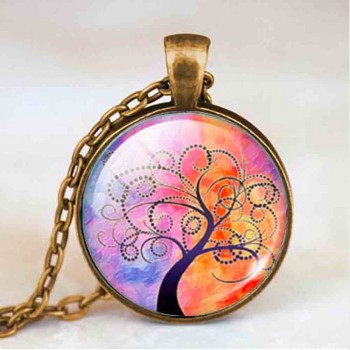 Living life Tree Cabochon Mens charm Fashion Necklace chakra Pendant Choker steampunk Jewelry Gift women glass chain antique