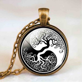 Living life Tree Cabochon Mens charm Fashion Necklace chakra Pendant Choker steampunk Jewelry Gift women glass chain antique