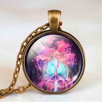 Living life Tree Cabochon Mens charm Fashion Necklace chakra Pendant Choker steampunk Jewelry Gift women glass chain antique