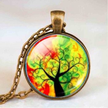 Living life Tree Cabochon Mens charm Fashion Necklace chakra Pendant Choker steampunk Jewelry Gift women glass chain antique