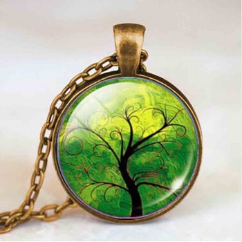 Living life Tree Cabochon Mens charm Fashion Necklace chakra Pendant Choker steampunk Jewelry Gift women glass chain antique