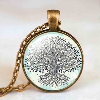 Living life Tree Cabochon Mens charm Fashion Necklace chakra Pendant Choker steampunk Jewelry Gift women glass chain antique