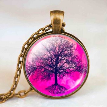 Living life Tree Cabochon Mens charm Fashion Necklace chakra Pendant Choker steampunk Jewelry Gift women glass chain antique