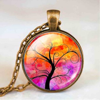 Living life Tree Cabochon Mens charm Fashion Necklace chakra Pendant Choker steampunk Jewelry Gift women glass chain antique