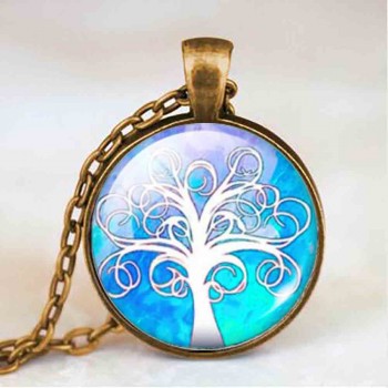 Living life Tree Cabochon Mens charm Fashion Necklace chakra Pendant Choker steampunk Jewelry Gift women glass chain antique