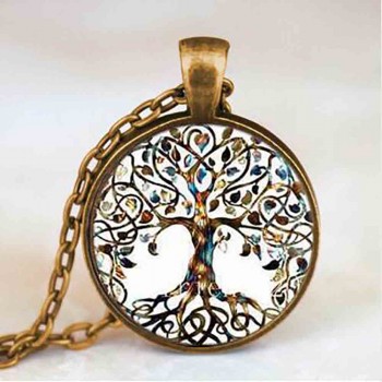 Living life Tree Cabochon Mens charm Fashion Necklace chakra Pendant Choker steampunk Jewelry Gift women glass chain antique