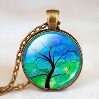Living life Tree Cabochon Mens charm Fashion Necklace chakra Pendant Choker steampunk Jewelry Gift women glass chain antique