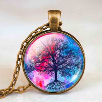 Living life Tree Cabochon Mens charm Fashion Necklace chakra Pendant Choker steampunk Jewelry Gift women glass chain antique
