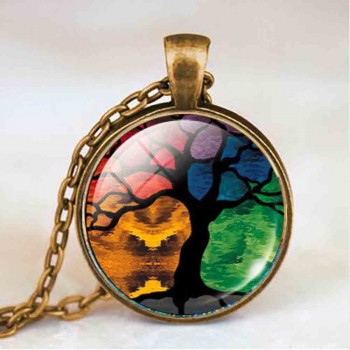 Living life Tree Cabochon Mens charm Fashion Necklace chakra Pendant Choker steampunk Jewelry Gift women glass chain antique