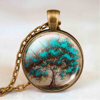 Living life Tree Cabochon Mens charm Fashion Necklace chakra Pendant Choker steampunk Jewelry Gift women glass chain antique