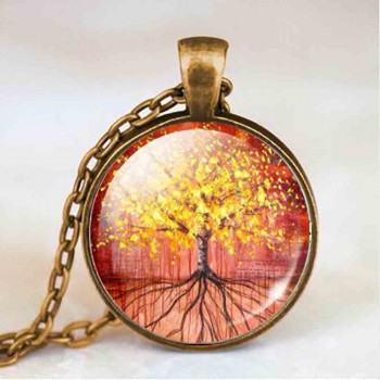 Living life Tree Cabochon Mens charm Fashion Necklace chakra Pendant Choker steampunk Jewelry Gift women glass chain antique