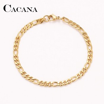 CACANA Stainless Steel Chain Bracelets For Man Women Gold Silver Color For Pendant Flat Donot Fade Jewelry A1233