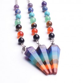 15cm 7 Chakra Stone Yoga Necklace Raw Quartz Natural Stone Dowsing Pendulum Necklaces Reiki  Beads For Jewelry Making For women