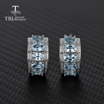 TBJ,the lastest clasp earring 925 sterling silver with natural sky blue topaz oval 4*6 mm real gemstone jewelry girl nice gift