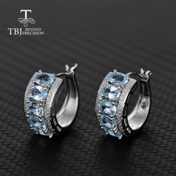 TBJ,the lastest clasp earring 925 sterling silver with natural sky blue topaz oval 4*6 mm real gemstone jewelry girl nice gift