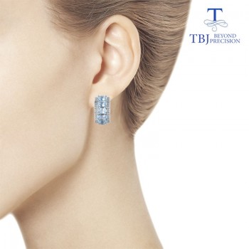 TBJ,the lastest clasp earring 925 sterling silver with natural sky blue topaz oval 4*6 mm real gemstone jewelry girl nice gift