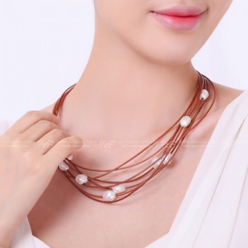 DAIMI 9-10MM Chunky Pearl Necklace 7 Layers Natural White Baroque Pearl Choker Necklace New Real Pearl  Fashion Jewelry