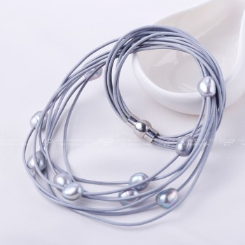DAIMI 9-10MM Chunky Pearl Necklace 7 Layers Natural White Baroque Pearl Choker Necklace New Real Pearl  Fashion Jewelry