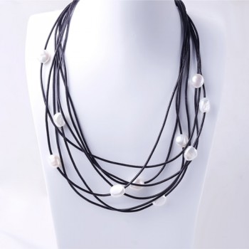 DAIMI 9-10MM Chunky Pearl Necklace 7 Layers Natural White Baroque Pearl Choker Necklace New Real Pearl  Fashion Jewelry
