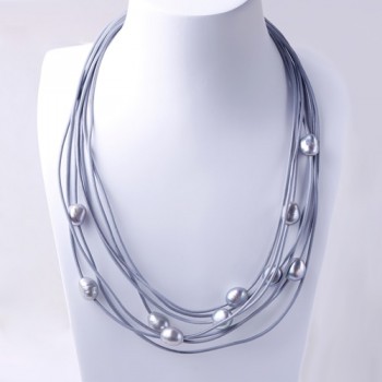 DAIMI 9-10MM Chunky Pearl Necklace 7 Layers Natural White Baroque Pearl Choker Necklace New Real Pearl  Fashion Jewelry