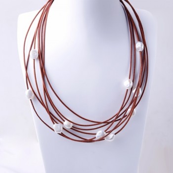 DAIMI 9-10MM Chunky Pearl Necklace 7 Layers Natural White Baroque Pearl Choker Necklace New Real Pearl  Fashion Jewelry