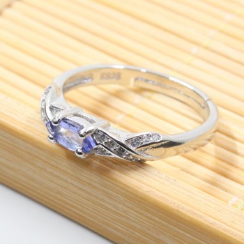 Fashion tanzanite silver ring 3 mm * 6 mm natural VS tanzanite ring for girl solid 925 silver tanzanite engagement ring for lady