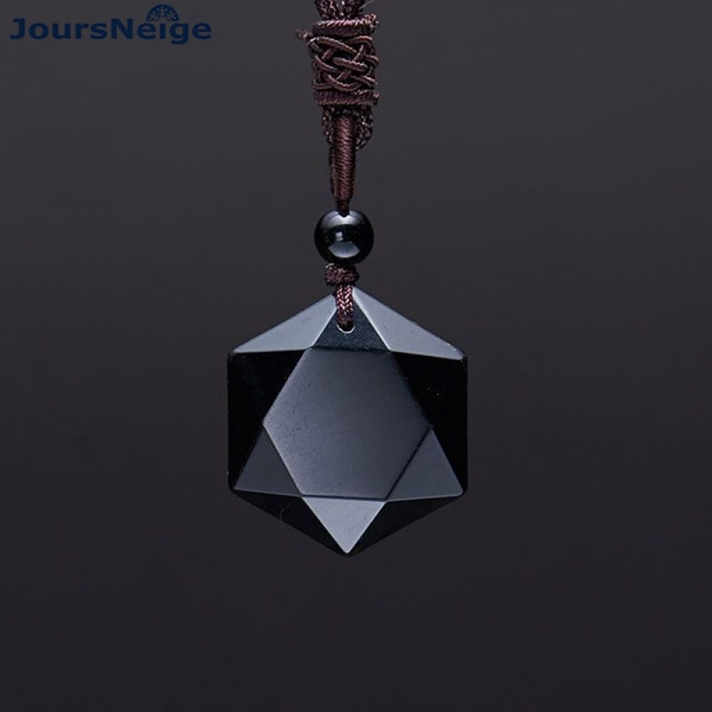 Dropshipping Black Natural Obsidian Stone Pendants Six Stars Pendant Fashion Jewelry JoursNeige