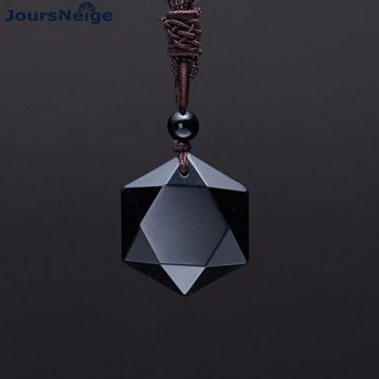Dropshipping Black Natural Obsidian Stone Pendants Six Stars Pendant Fashion Jewelry JoursNeige