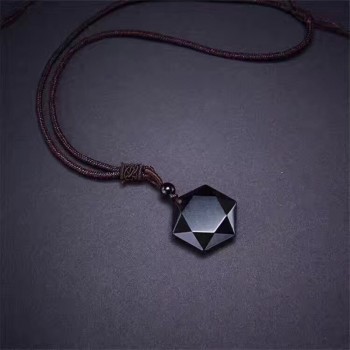 Dropshipping Black Natural Obsidian Stone Pendants Six Stars Pendant Fashion Jewelry JoursNeige